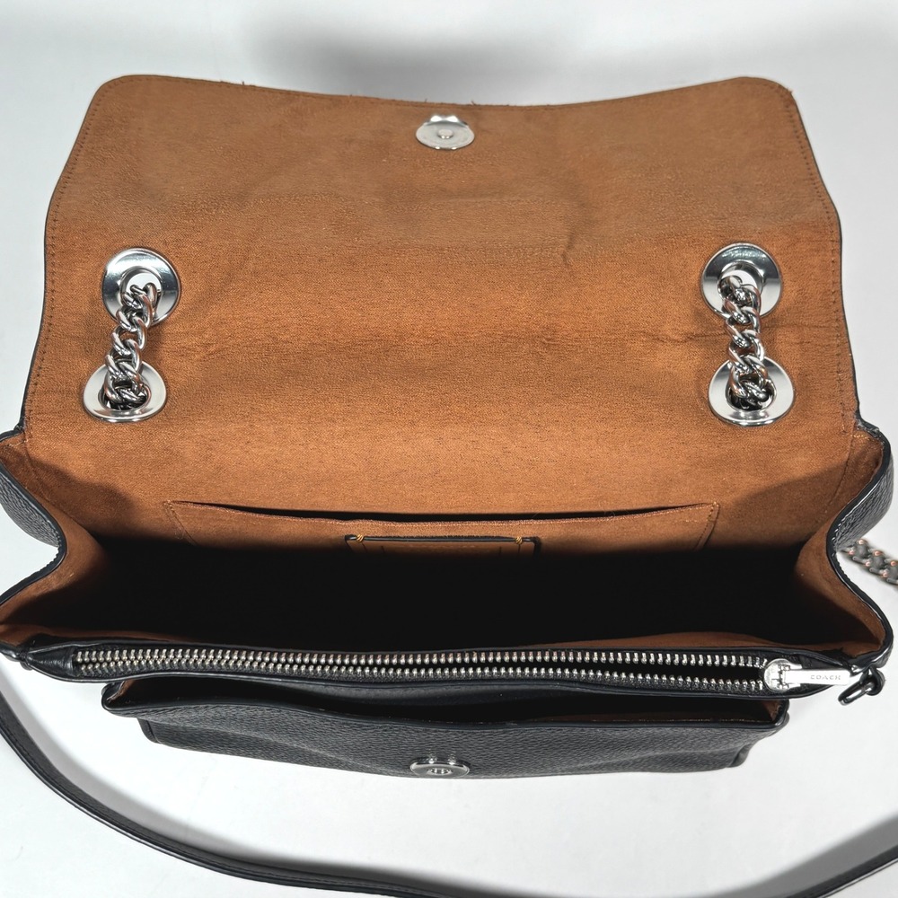 Coach Black Leather Shoulder Bag with Silver Chain - Picture 3 of 7